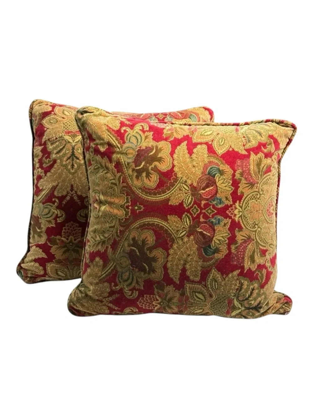 Ralph Lauren 𑗋 2 Red Jardiniere Velvet Throw Pillows 𑗋 Bed Sofa 𑗋 New Bohemian